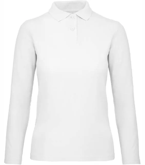 B&C ID.001 LSL /women – dámské piqué polo s dlouhým rukávem, bílá