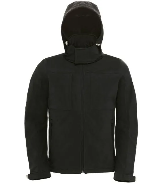 B&C Hooded Softshell /men – pánská 3-vrstvá softshellová bunda s kapucí, bílá