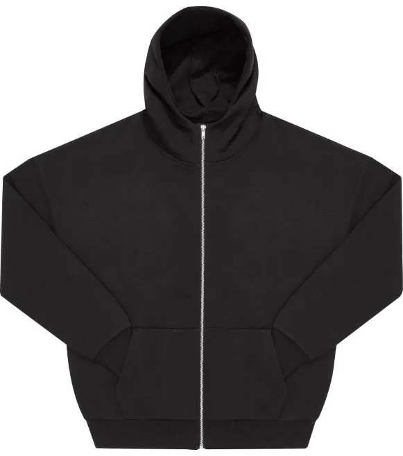 B&C Influence Zip Hood – těžká oversize mikina s kapucí, černá