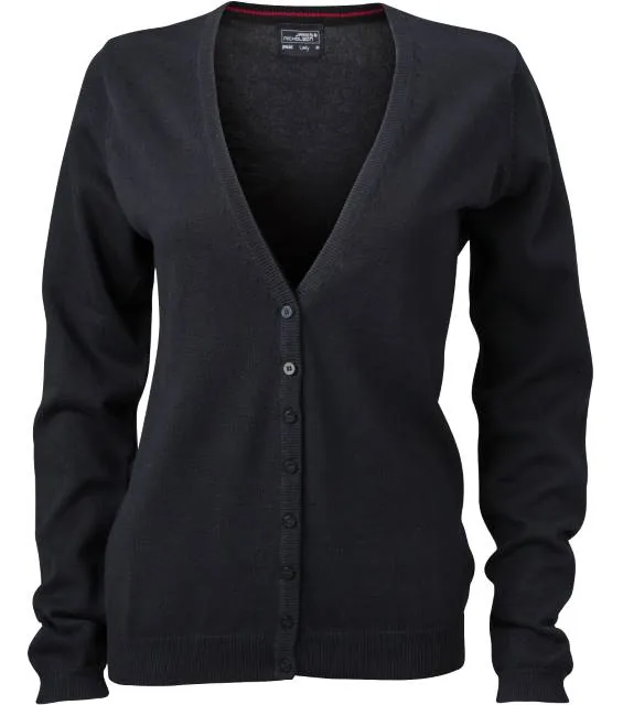 James & Nicholson JN 660 – dámský pletený cardigan s výstřihem do V, černá