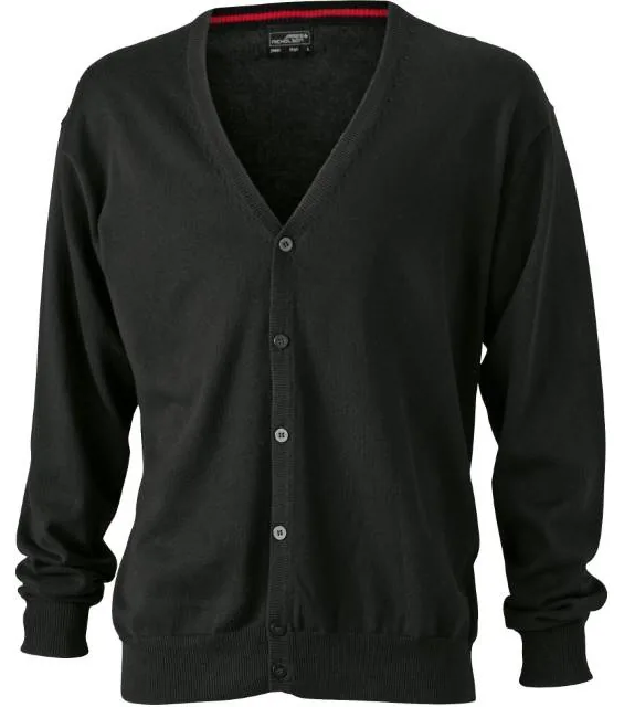 James & Nicholson JN 661 – pánský pletený cardigan s výstřihem do V, černá