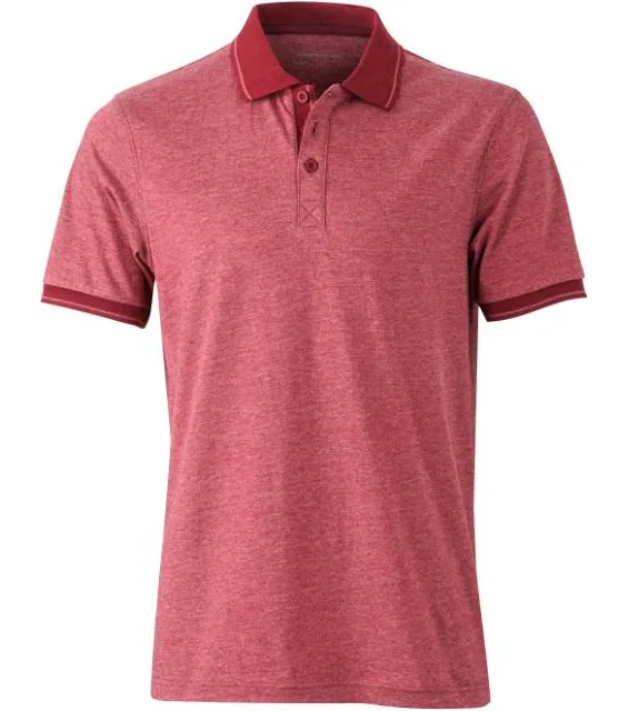 James & Nicholson JN 706 – pánské žerzejové melírované polo, vínový melír/vínová