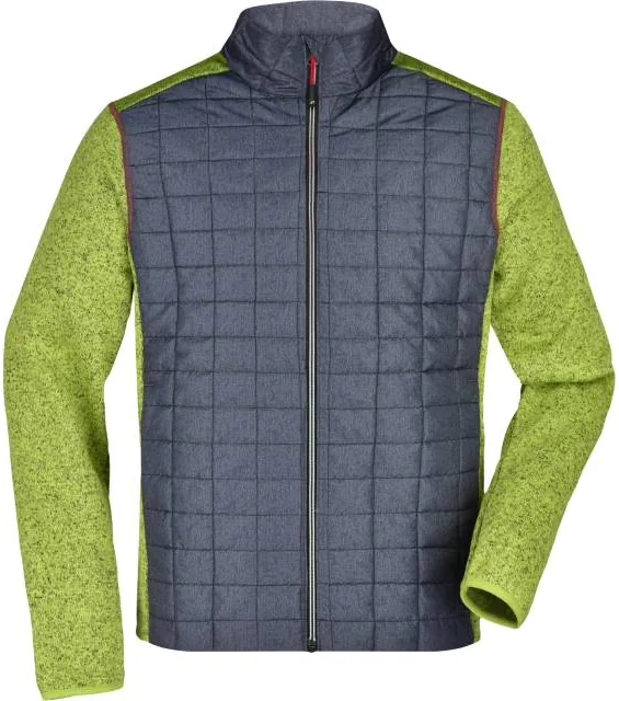 James & Nicholson JN 742 – pánská pletená hybridní bunda, kiwi melír/antracitový melír