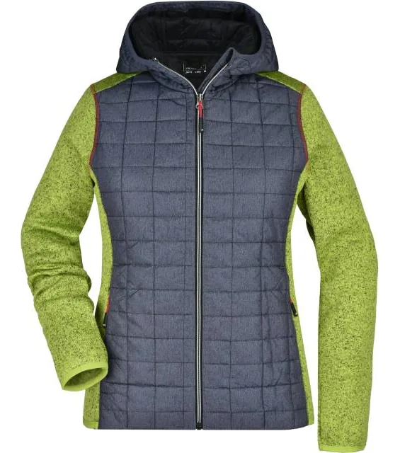 James & Nicholson JN 771 – dámská pletená hybridní bunda, kiwi melír/antracitový melír