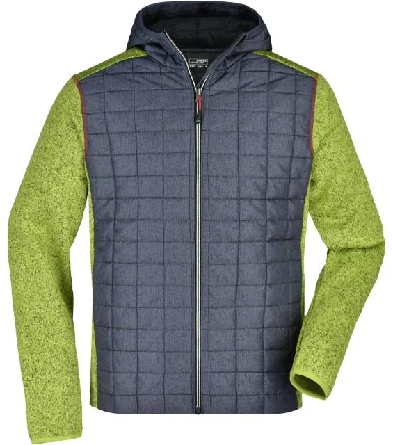 James & Nicholson JN 772 – pánská pletená hybridní bunda, kiwi melír/antracitový melír