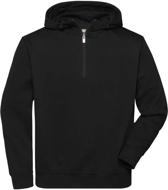 James & Nicholson JN 839 – pracovní mikina z bio bavlny, kapuce, "1/4" zip, černá