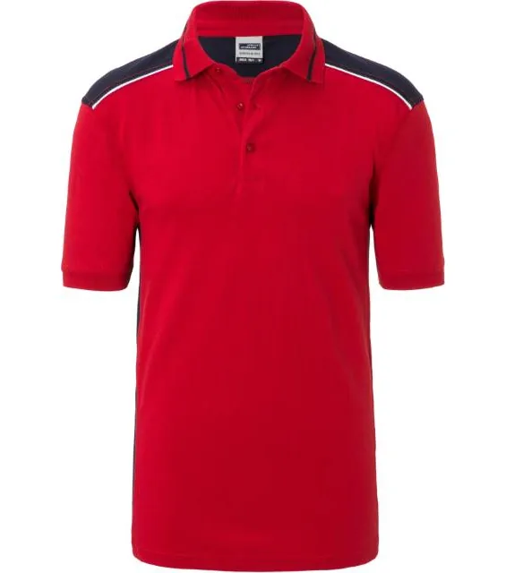 James & Nicholson JN 858 – pánské pracovní piqué polo - Color, červená/námořní modrá