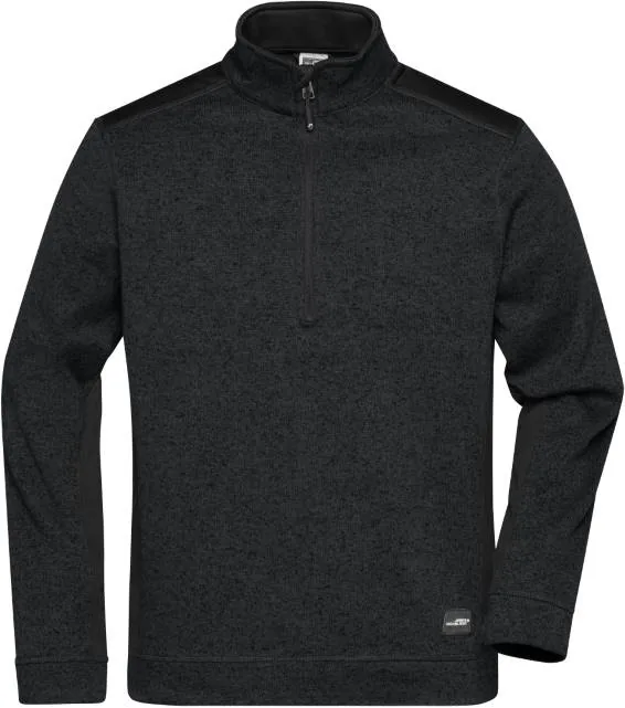 James & Nicholson JN 864 – pánská pracovní fleece bunda 1/2 zip - Strong, černá