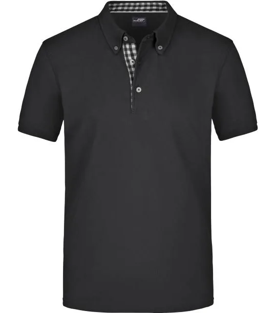 James & Nicholson JN 964 – pánské piqué polo button-down, černá/bílá