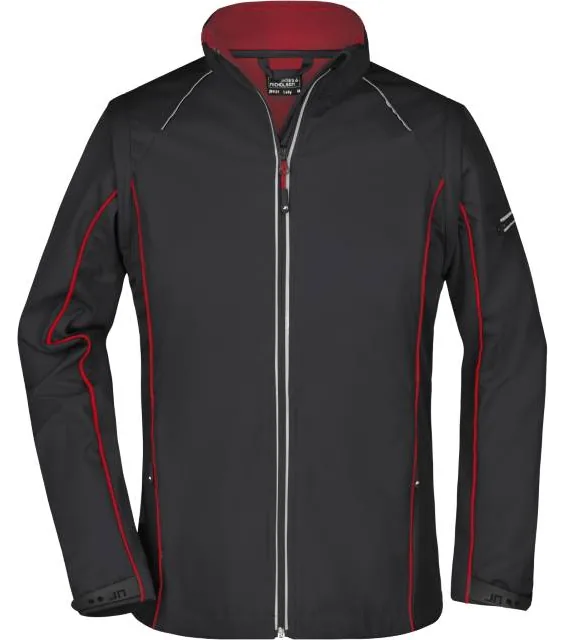 James & Nicholson JN 1121 – dámská softshell bunda s odepínacími rukávy, černá/červená