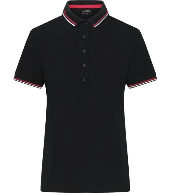 James & Nicholson JN 1305 – dámské těžké piqué polo s proužky, černá/bílá/červená