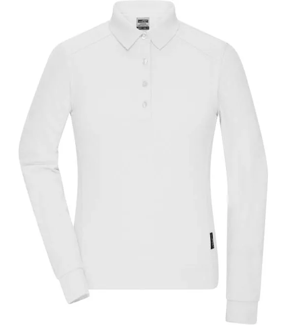 James & Nicholson JN 1841 – dámské pracovní piqué polo s dlouhým rukávem, bílá