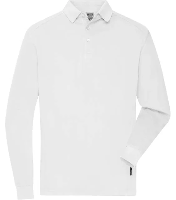 James & Nicholson JN 1842 – pánské pracovní piqué polo s dlouhým rukávem, bílá