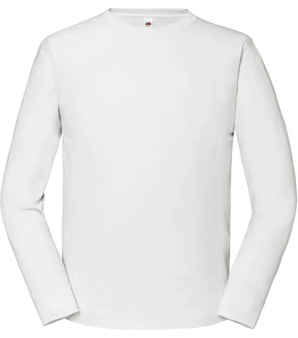 Fruit of the Loom Iconic 195 LSL – pánské tričko z těžké bavlny s dl. rukávem, bílá