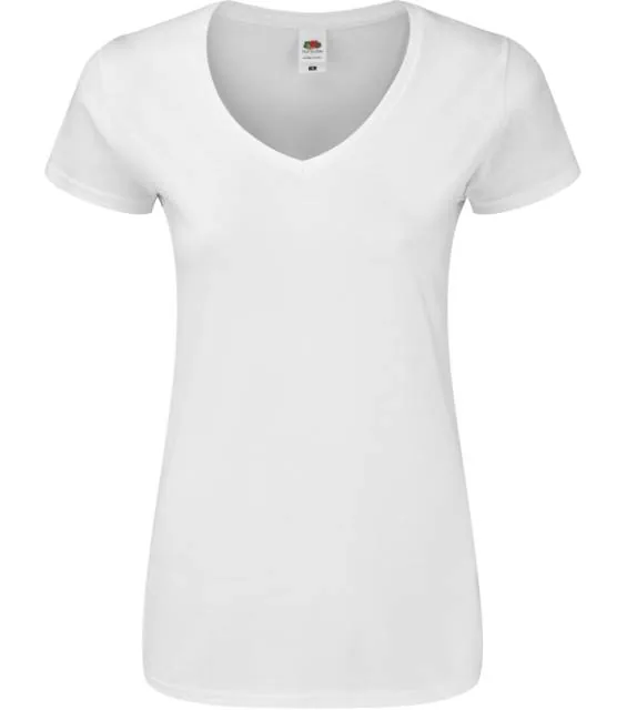 Fruit of the Loom Lady-Fit Iconic 150 V-Neck T – dámské tričko s výstřihem do V, bílá