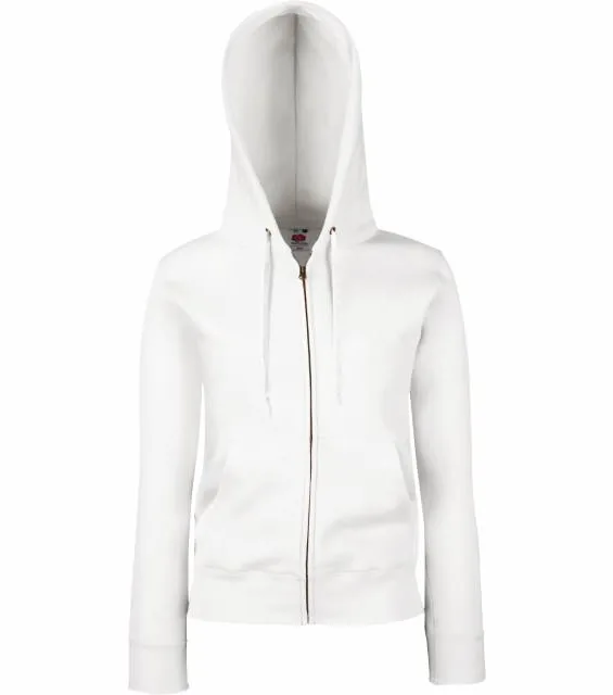 Fruit of the Loom Premium Lady-Fit Hooded Jacket – dámská mikina s kapucí, bílá