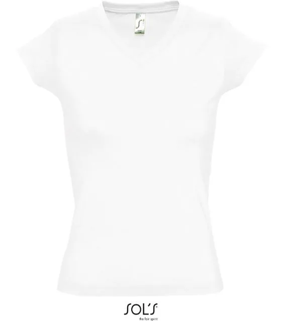 SOL'S Moon – dámské tričko s výstřihem do V, bílá