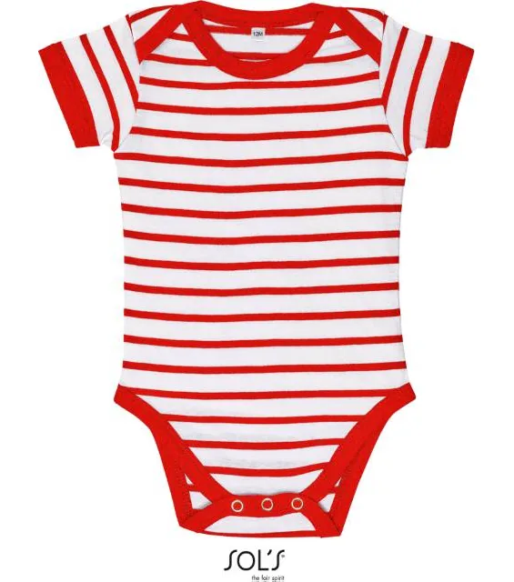 SOL'S Miles Baby – dětské pruhované body, bílá/červená
