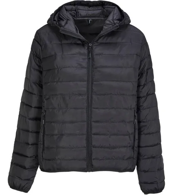 SOL'S Stream Jacket Women – lehká dámská prošívaná bunda s kapucí, černá