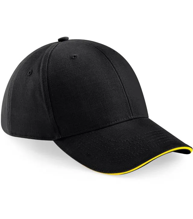 Beechfield B 20 – 6 panelová sandwich kšiltovka "Athleisure", černá/žlutá