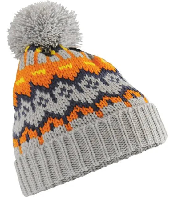 Beechfield B 528 – pletená čepice s bambulí "Retro Ski", šedá (glacier grey)