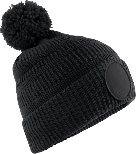Beechfield B 530R – pletená čepice Patch "Fan", černá