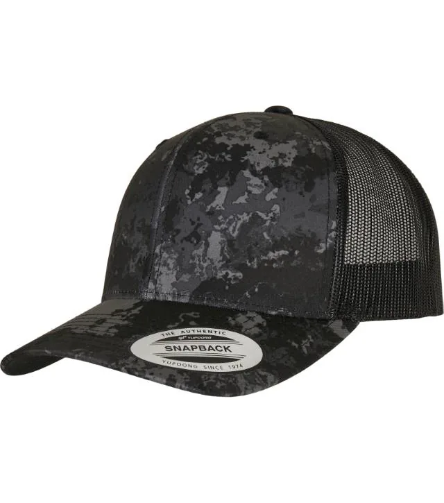 Flexfit 6606VC – 6 panelová Trucker kšiltovka "Veil Camo", černá (poseidon black)