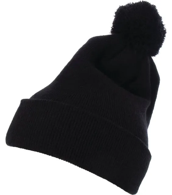 Flexfit 1501P – pletená čepice s bambulí, černá