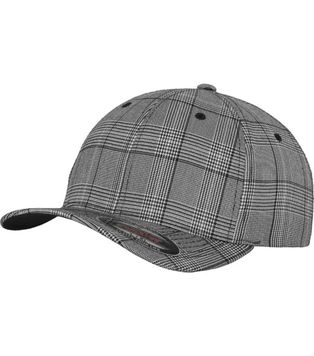 Flexfit 6196 – 6 panelová kšiltovka Flexfit glen check, černá/bílá