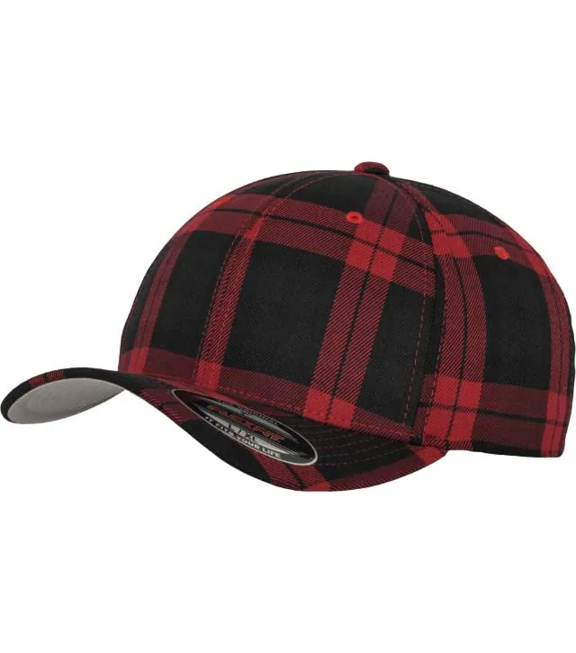 Flexfit 6197 – 6 panelová kšiltovka "Tartan Plaid", černá/červená